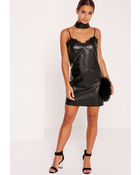 Missguided Petite Faux Leather Choker Cami Dress Black
