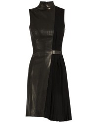 Thierry Mugler Mugler High Neck Leather And Pleated Cady Dress