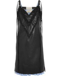Cédric Charlier Ruffle Trimmed Faux Leather Dress Black