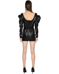 Saint Laurent Puffed Shoulders Leather Mini Dress