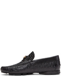 Versace Black Croc Driver Loafers