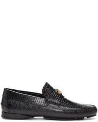 Versace Black Croc Driver Loafers