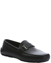 Prada Black Saffiano Buckle Detail Driving Loafers