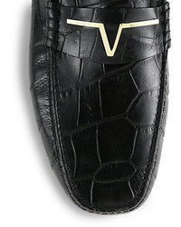 Versace Collection Croc Embossed Leather Drivers