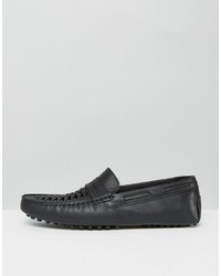 Asos Driving Shoes In Woven Black Leather