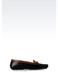 Giorgio Armani Driving Shoe In Micro Perforated Effect Leather And Patent