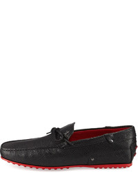 Tod's Gommini Lizard Embossed Tie Driver Black