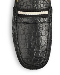 Bally Trainspot Croc Embossed Leather Driving Loafers