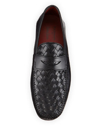 Neiman Marcus Woven Calf Leather Penny Driver Black