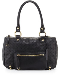 Linea Pelle Dylan Perforated Leather Duffle Tote Black