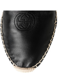 Gucci Gg Leather Espadrille Flat Black