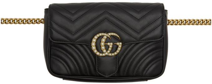 Gucci Marmont GG Pearl Black Calfskin Leather Belt