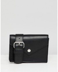 Monki Faux Leather Envelope Belt Bag In Black