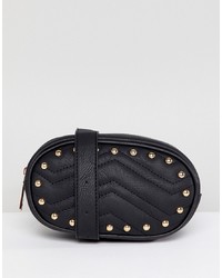 Yoki Fashion Quilted Bum Bag In Black With Studs