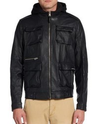 Members Only Faux Leather Hooded Field Jacket