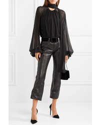Saint Laurent Cropped Leather Flared Pants