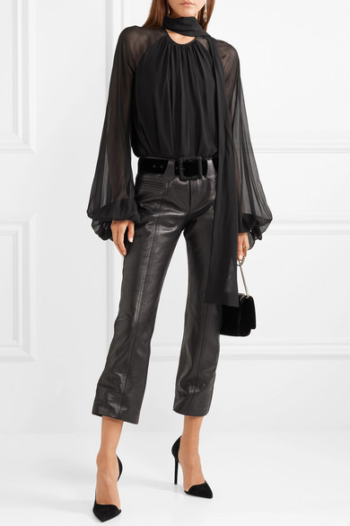 Saint Laurent Cropped Leather Flared Pants, $3,890, NET-A-PORTER.COM