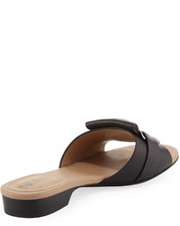 Neiman Marcus Belicia Leather Flat Slide Sandal Black