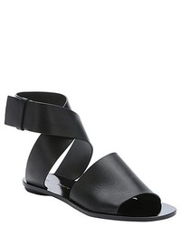 Proenza Schouler Black Leather Ankle Wrap Flat Sandals