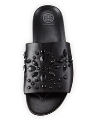 Tory Burch Br Crystal Leather Slide Sandal