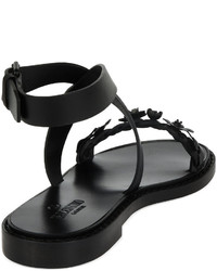 Valentino Braided Leather Ankle Wrap Flat Sandal Black
