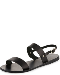 Ancient Greek Sandals Clio Double Band Flat Slingback Sandal Black
