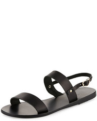 Ancient Greek Sandals Clio Double Band Flat Slingback Sandal Black
