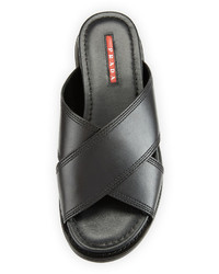 Prada Linea Rossa Crisscross Leather Slide Sandal Black