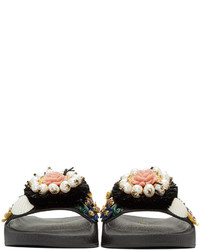 Dolce & Gabbana Dolce And Gabbana Black Flower Slide Sandals