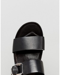 Vagabond Erie Black Leather Flat Slide Sandals