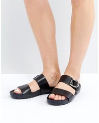 Vagabond Erie Black Leather Flat Slide Sandals