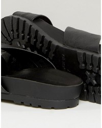 Vagabond Erie Black Leather Slide Flat Sandals
