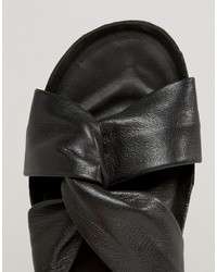 Vagabond Erie Black Leather Slide Flat Sandals