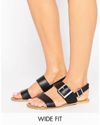 Asos Fangs Wide Fit Leather Buckle Flat Sandals