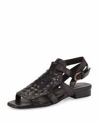 Sesto Meucci Gala Woven Leather Flat Sandal Black