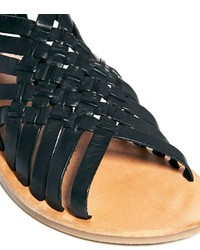 London Rebel Interweave Leather Detail Flat Sandal