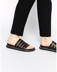 Senso Kimmy Black Leather Slider Flat Sandals
