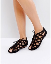 Office Leather Cutout Flat Sandals