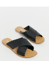 Simply Be Extra Wide Fit Leather Sliders With In Black