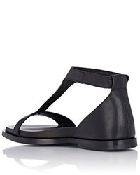 Ann Demeulemeester Leather T Strap Flat Sandals Black