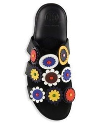 Tory Burch Margurite Flower Leather Tie Slides
