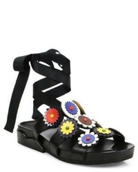 Tory Burch Margurite Flower Leather Tie Slides