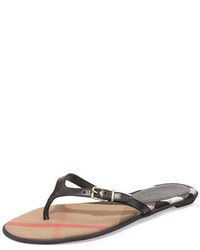 Burberry Meadow Leather Thong Sandal Black