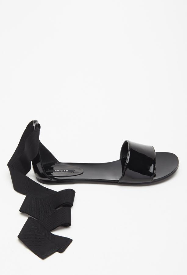 black ankle tie flat sandals