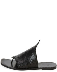 Tomas Maier Pierced Flat Leather Thong Sandal Black