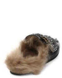 Gucci Princetown Jeweled Leather Fur Loafer Slides