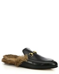Gucci Princetown Leather Fur Loafer Slides