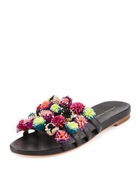 Loeffler Randall Sal Pompom Caged Slide Sandal Blackmulti