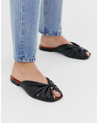 Other Stories Square Toe Gathered Leather Sandals In Black