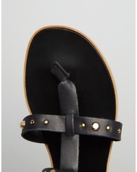 Faith Stud Black Leather Gladiator Flat Sandals